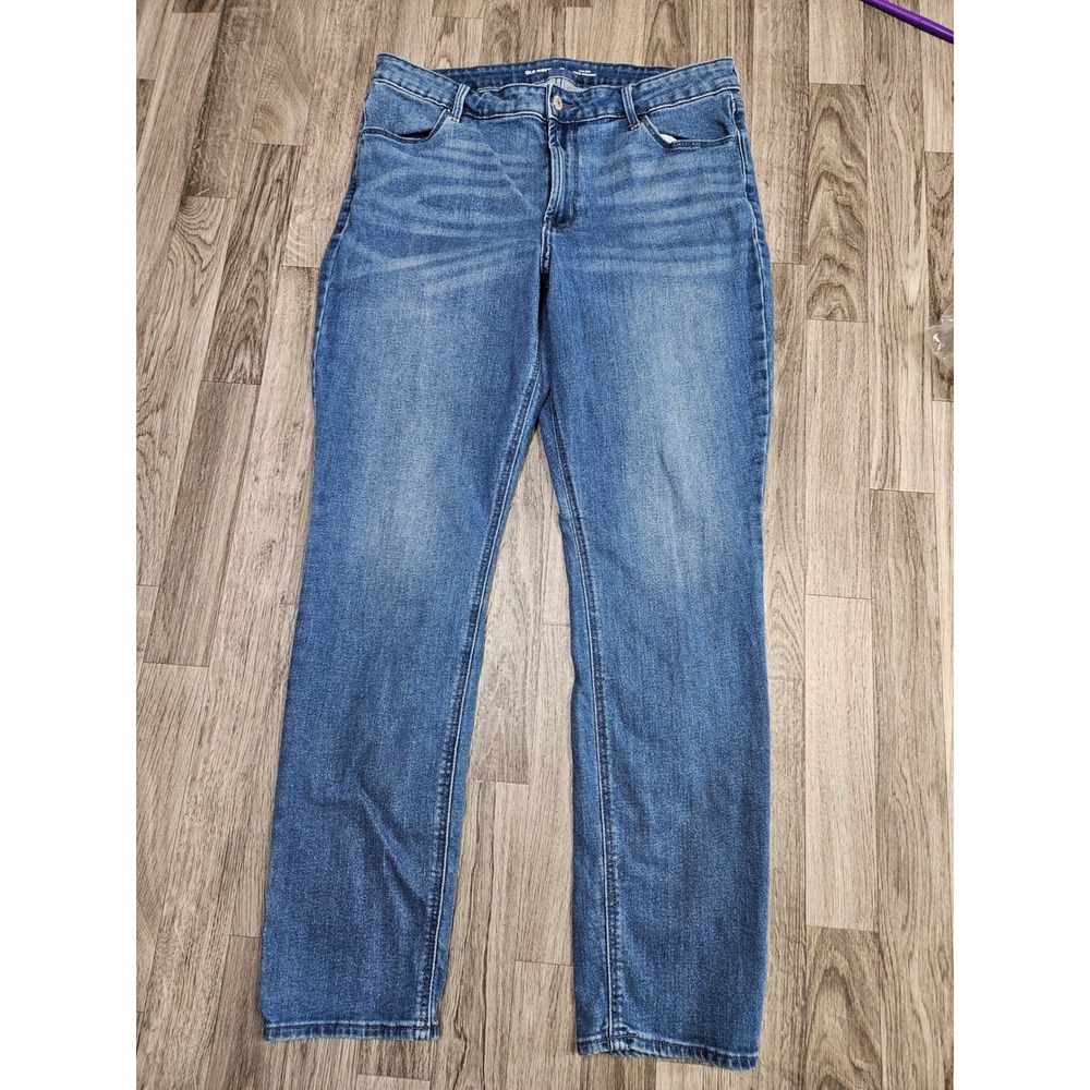 Old Navy Wow Straight Jeans Women 14 Long Blue High Rise Stretch Denim